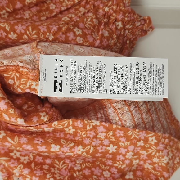 NWT Billabong Shirt 100% cotton orange floral top cropped fit - Picture 6 of 6